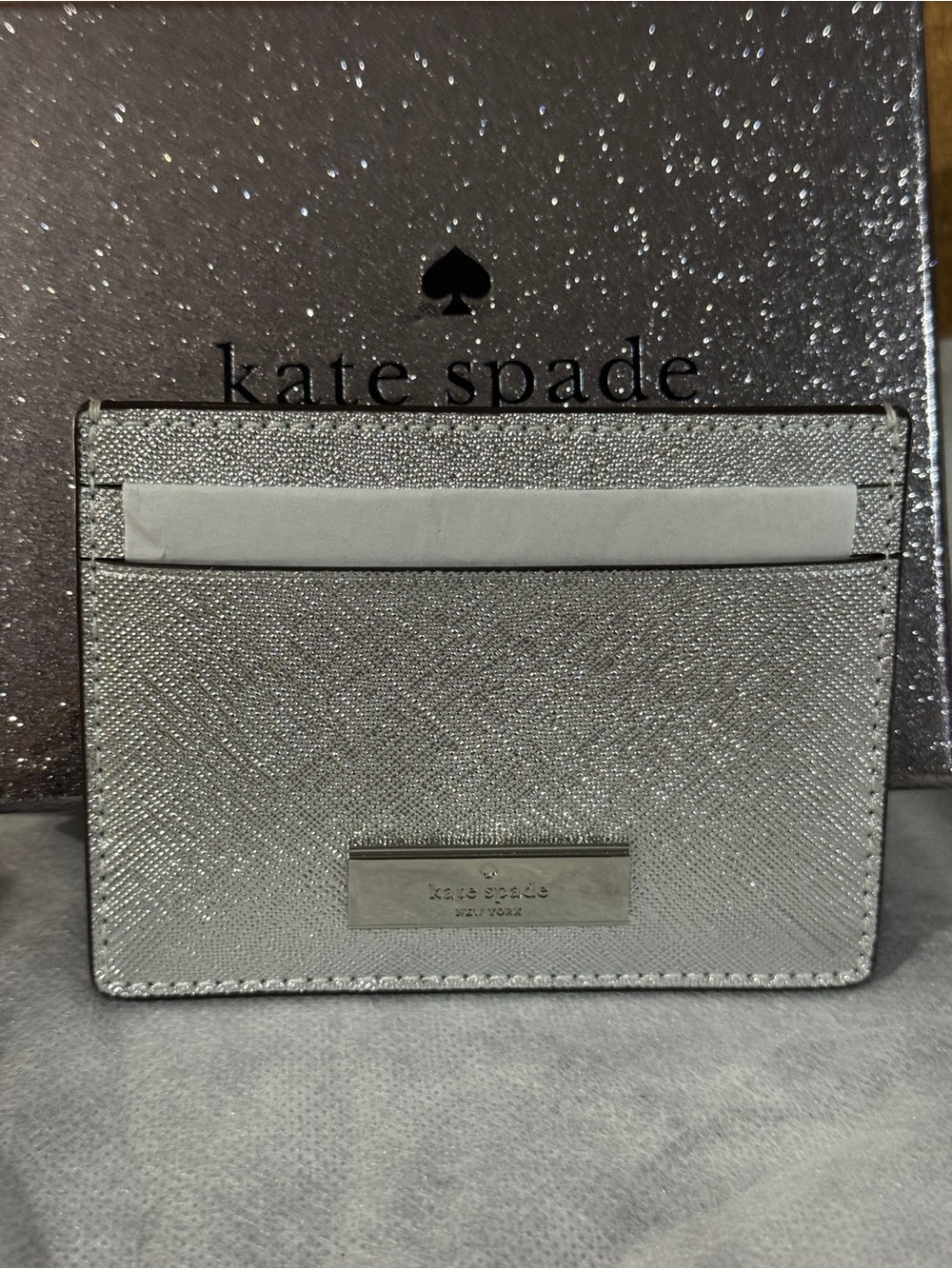 kate spade Silver Metallic Card Holder Wallet with gift box - Picture 4 of 9